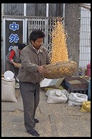 Tossing corn.  Yuting Flower and Bird Market. Beijing.