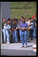 Walkings wait to get into the Getty Center. Los Angeles, California.