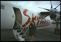 Eve boarding Skyways plane for Gotland in Stockholm