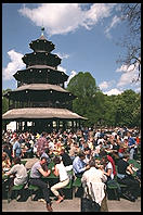 Chinese Pagoda beer garden.  English Garden. Munich.