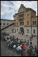 People waiting to get into Neuschwanstein, Bavaria.  In the summer, these lines can be 3 hours long.  People die in the heat.