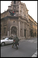 Le Quattro Fontane are four small fountains at the intersection of Via della Quattro Fontane and Via del Quirinale in Rome.  Each one is set into a corner building and dates from circa 1590.