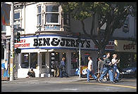 Ben and Jerry's store at the corner of Haight and Ashbury streets in San Francisco, California.  Sic transit gloria hippie.