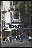 Ben and Jerry's store at the corner of Haight and Ashbury streets in San Francisco, California.  Sic transit gloria hippie.