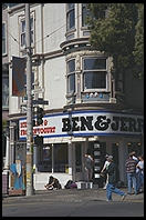 Ben and Jerry's store at the corner of Haight and Ashbury streets in San Francisco, California.  Sic transit gloria hippie.