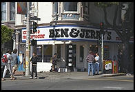 Ben and Jerry's store at the corner of Haight and Ashbury streets in San Francisco, California.  Sic transit gloria hippie.