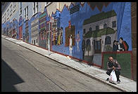 Painted wall on the border between Chinatown and North Beach.  San Francisco, California