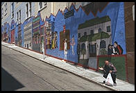 Painted wall on the border between Chinatown and North Beach. San Francisco, California