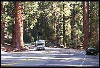 Motorhome on the mountain roads of Sequoia National Park.  California.