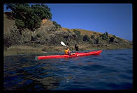 Brigitte in a kayak in the Bay of Islands, North Island, New Zealand.