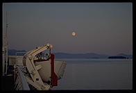 Lifeboat and the moon, from the deck of an Alaska Marine Highway ferry.