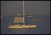 Boat owner protesting the U.S. Coast Guard. Santa Barbara, California.