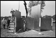 Installation of an Escaping Flatland sculpture by Edward Tufte.  Cheshire, Connecticut