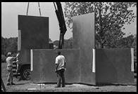 Installation of an Escaping Flatland sculpture by Edward Tufte. Cheshire, Connecticut