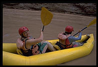 Eve Andersson kayaking with Tom Huntington. Grand Canyon