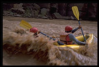 Eve Andersson kayaking with Tom Huntington. Grand Canyon