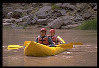 Eve Andersson kayaking with Tom Huntington. Grand Canyon